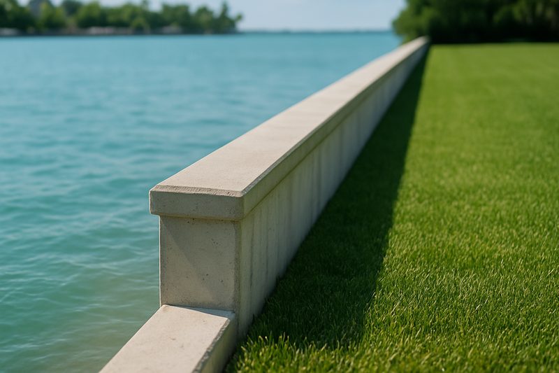 A concrete and rip-rap seawall protecting a Sarasota waterfront property
